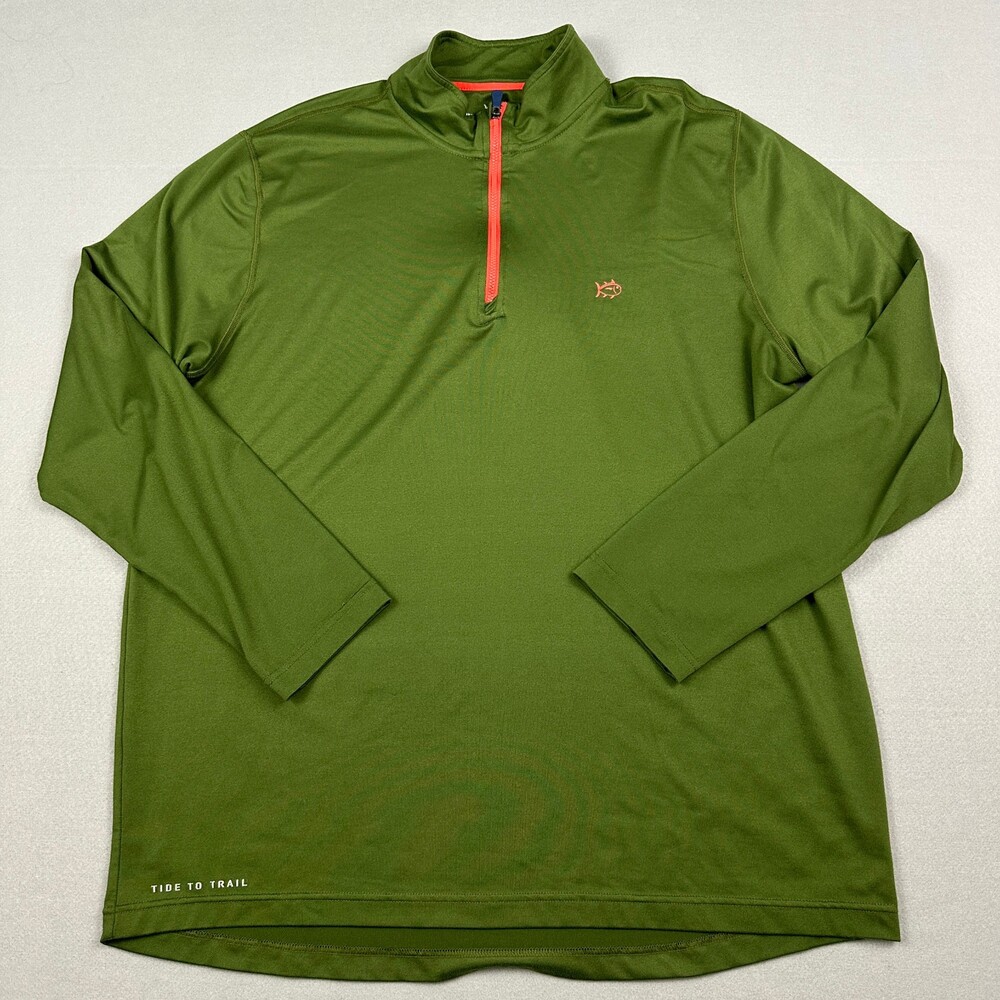 Southern Tide Sweater Men XL Green Solid 1/4 Zip Tide To Trail Pullover Logo